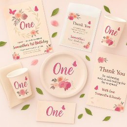 Elegant Blush Pink Watercolor Floral 1st Birthday  Invitation