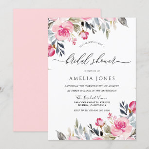 Elegant Blush Pink Watercolor Floral Bridal Shower Invitation