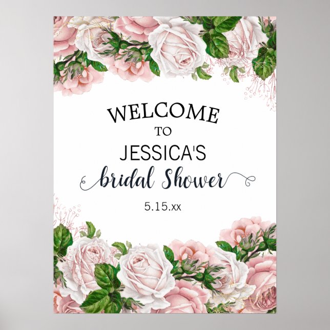 Elegant Blush Pink Watercolor Floral Bridal Shower Poster (Front)