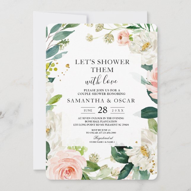 Elegant Blush Pink Watercolor Floral Frame Invitation (Front)