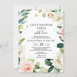 Elegant Blush Pink Watercolor Floral Frame Invitation