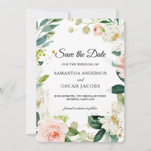 Elegant Blush Pink Watercolor Floral Frame Save The Date