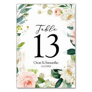 Elegant Blush Pink Watercolor Floral Frame Table Number