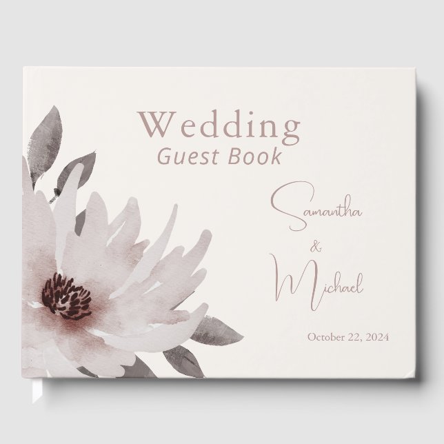 Elegant Blush Pink Watercolor Floral Wedding Guest Book (Front)