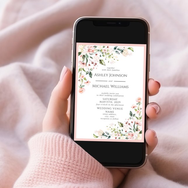 Elegant Blush Pink Watercolor Floral Wedding Invitation (Creator Uploaded)