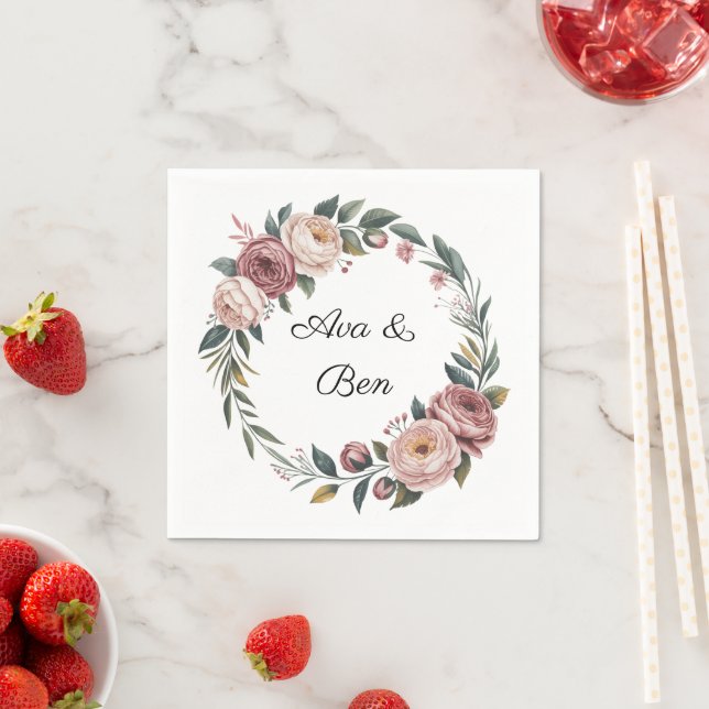 Elegant Blush Pink Watercolor Floral Wedding Napkin (Insitu)