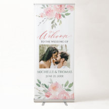 Elegant Blush Pink Watercolor Floral Wedding Photo