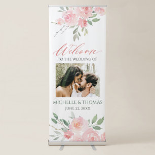 Elegant Blush Pink Watercolor Floral Wedding Photo Retractable Banner