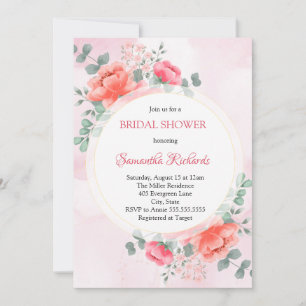 Elegant blush pink watercolor flower bridal shower invitation