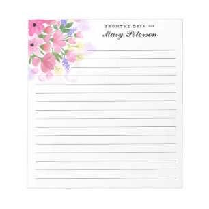 Elegant Blush Pink Watercolor Flowers Personalised Notepad