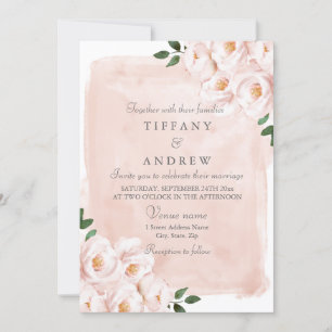Elegant Blush Pink Watercolor Flowers Wedding Invitation