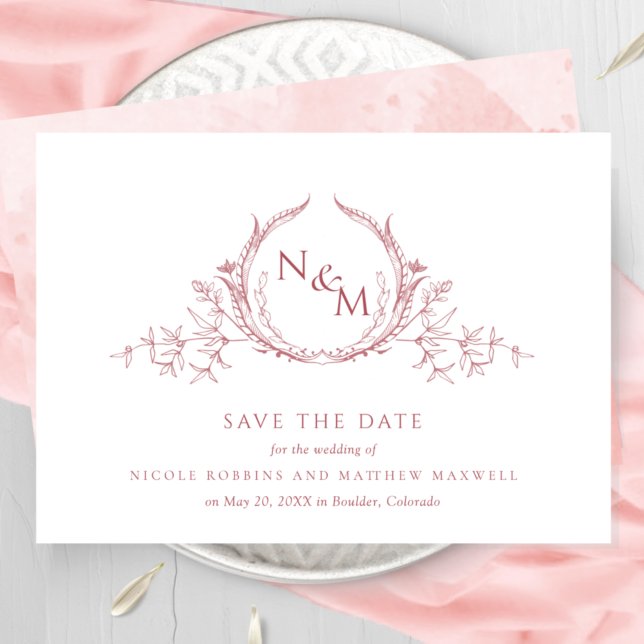 Elegant Blush Pink Watercolor Monogram Wedding Save The Date (Creator Uploaded)