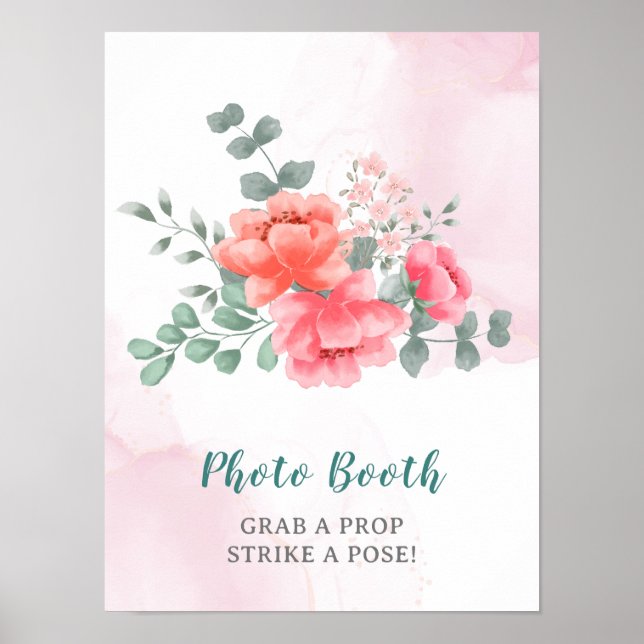 Elegant blush pink watercolor photo booth poster (Front)