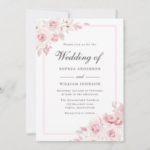 Elegant Blush Pink Watercolor Roses Wedding Invitation