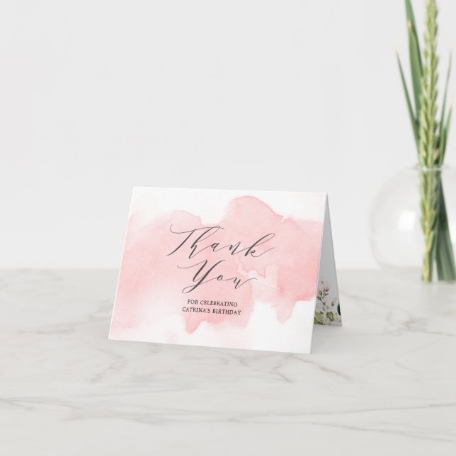 Elegant Blush Pink Watercolor Thank You Folded Card (Front)