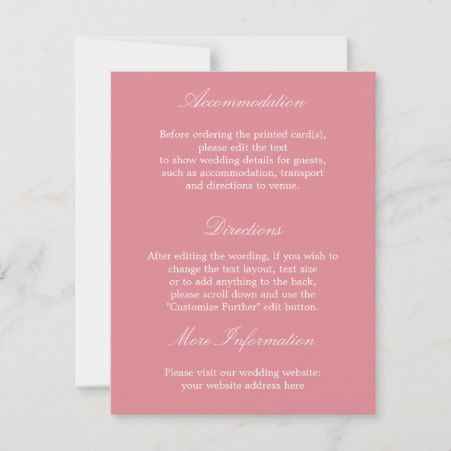 Elegant Blush Pink Wedding Details Card (Front)