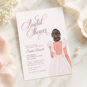 Elegant Blush Pink Wedding Dress Bridal Shower Invitation