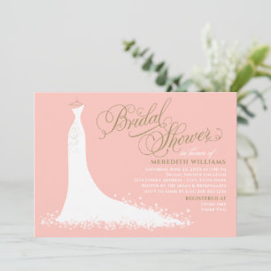 Elegant Blush Pink Wedding Gown Bridal Shower Invitation