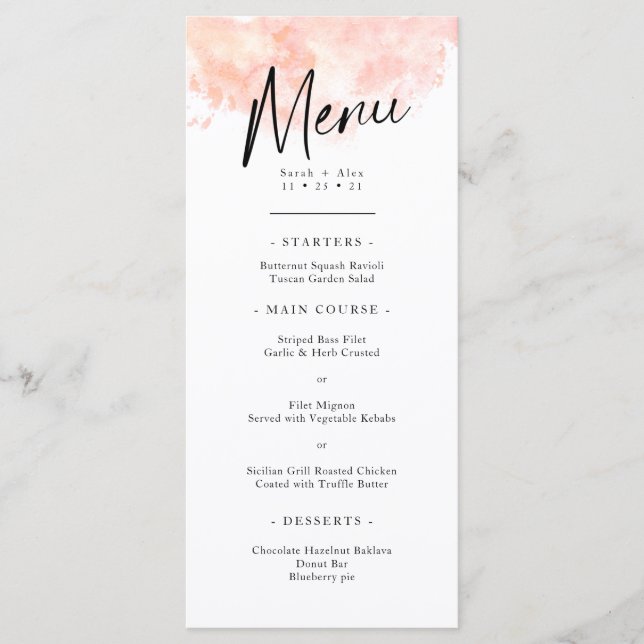 Elegant Blush Pink Wedding Menu (Front)