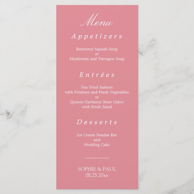 Elegant Blush Pink Wedding Menu (Front)