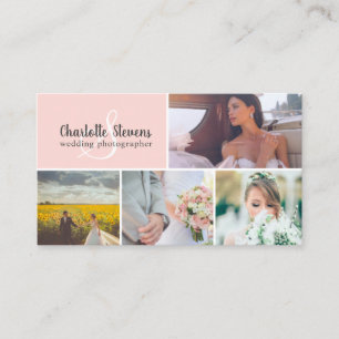 Elegant blush pink wedding photographer collage business card