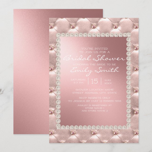 Elegant Blush Pink White Bridal Shower Invitation (Front/Back)