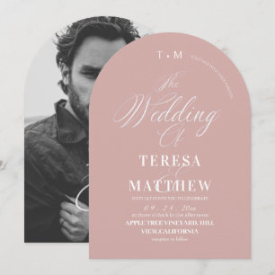 Elegant Blush Pink & White Classic Script Wedding Invitation