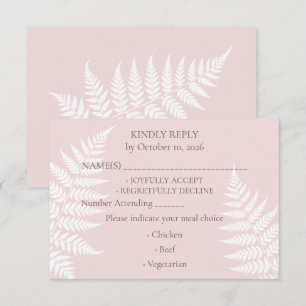 Elegant Blush Pink White Fern Wedding RSVP Card