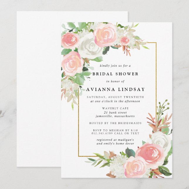 Elegant Blush Pink White Floral Bridal Show Invitation (Front/Back)
