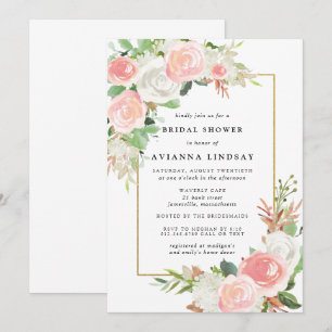 Elegant Blush Pink White Floral Bridal Show Invitation