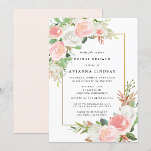 Elegant Blush Pink White Floral Bridal Shower Invitation