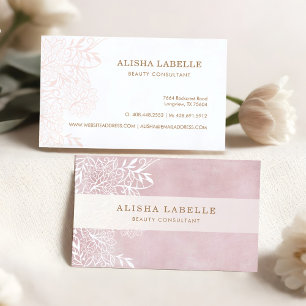 Elegant Blush Pink & White Floral Foliage Lace Business Card