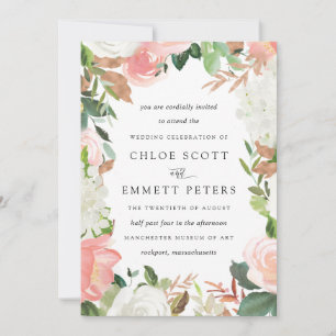 Elegant Blush Pink White Floral Rustic Wedding Invitation