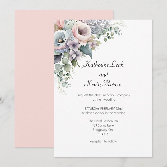Elegant Blush Pink White Floral Wedding Invitation (Front/Back)