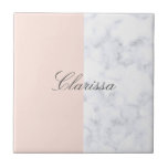 Elegant blush pink & white marble colour block tile<br><div class="desc">Minimal design featuring blush pink and white marble colour block.</div>