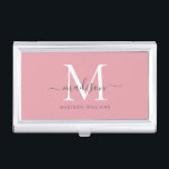 Elegant Blush Pink White Monogram Chic Script Name Business Card Holder<br><div class="desc">Elegant Blush Pink White Grey Monogram Girly Feminine Script Name Business Card Case</div>