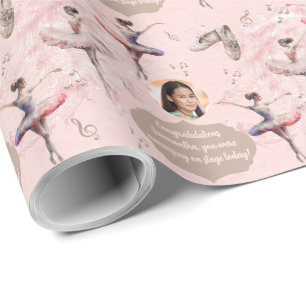 Elegant Blush Pink White Name Text Photo Ballerina Wrapping Paper