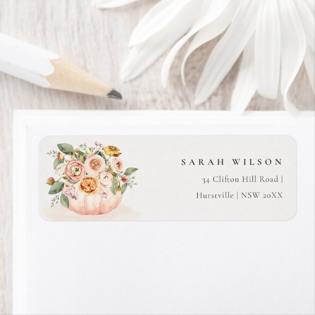 Elegant Blush Pink White Pumpkin Floral Address (Insitu)