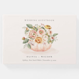 Elegant Blush Pink White Pumpkin Floral Wedding Guest Book