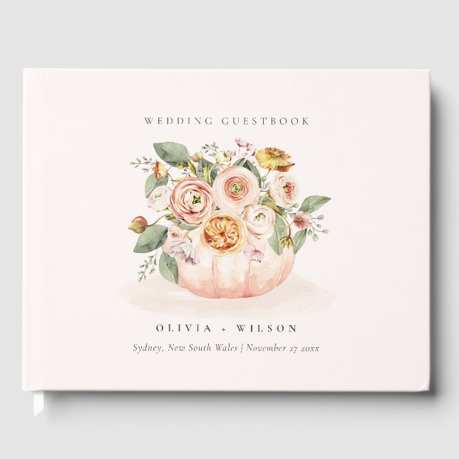 Elegant Blush Pink White Pumpkin Floral Wedding Guest Book (Front)