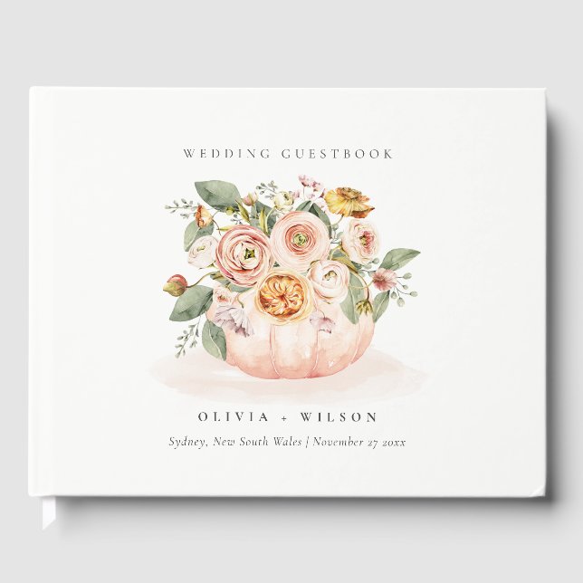 Elegant Blush Pink White Pumpkin Floral Wedding Guest Book (Front)