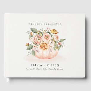 Elegant Blush Pink White Pumpkin Floral Wedding Guest Book