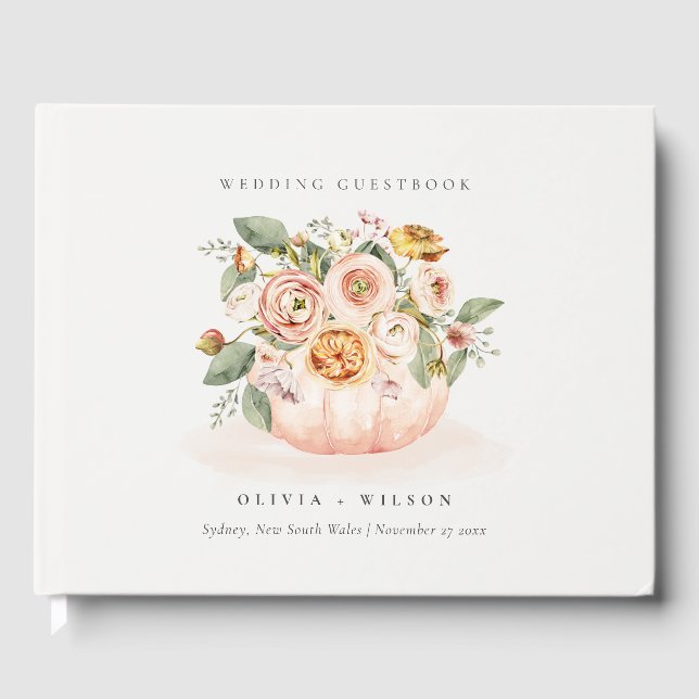 Elegant Blush Pink White Pumpkin Floral Wedding Guest Book (Front)