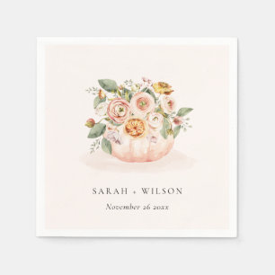 Elegant Blush Pink White Pumpkin Floral Wedding Napkin