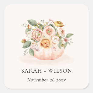 Elegant Blush Pink White Pumpkin Floral Wedding Square Sticker