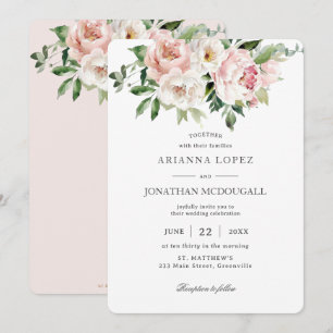 Elegant Blush Pink White Roses Floral Wedding Invitation