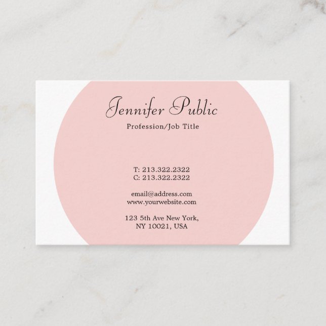 Elegant Blush Pink White Simple Professional Business Card (Front)