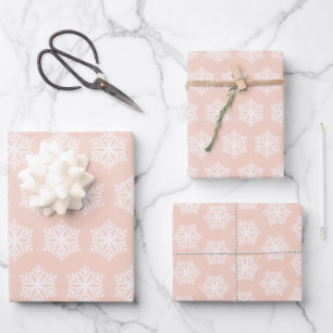 Elegant Blush Pink White Snowflakes Christmas Wrapping Paper Sheet