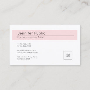 Elegant Blush Pink White Trendy Add Your Logo Business Card