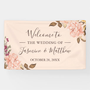 Elegant Blush Pink Wild Floral Wedding Party Banner